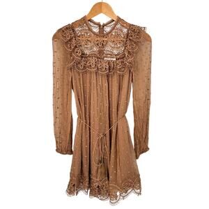 Zimmermann | Meridian Circle Lace Playsuit Romper Tan Romantic Feminine Sz 0 Sm